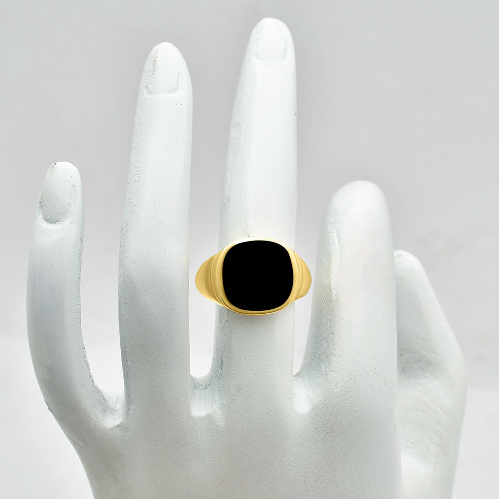 Bold Cushion Green/Black Onyx Statement Ring Jewelry 18K Gold Plated TGR1012 RM-1115