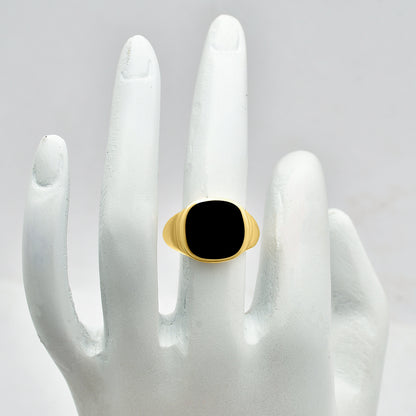 Bold Cushion Green/Black Onyx Statement Ring Jewelry 18K Gold Plated TGR1012 RM-1115