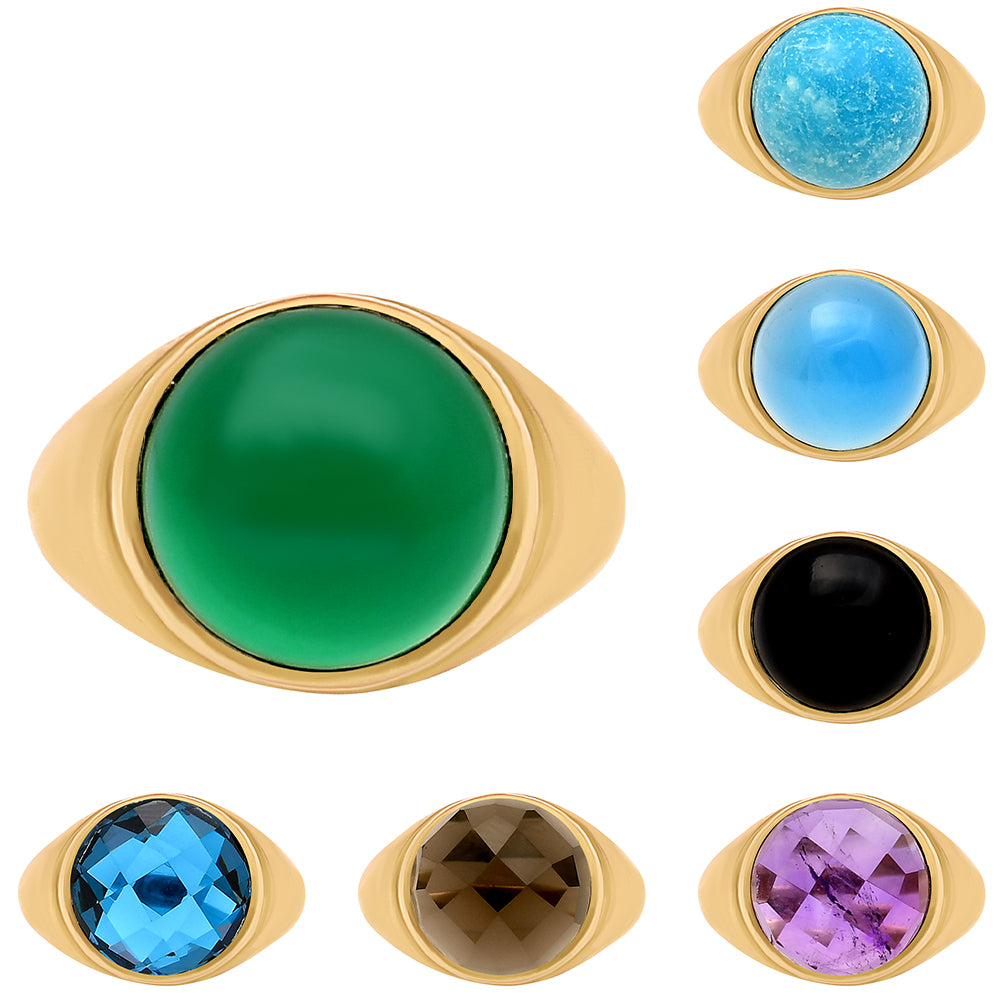 Classic Round Cabochon Gemstone Signet Ring Jewelry 18K Gold Over Brass TGR1013 RM-1115