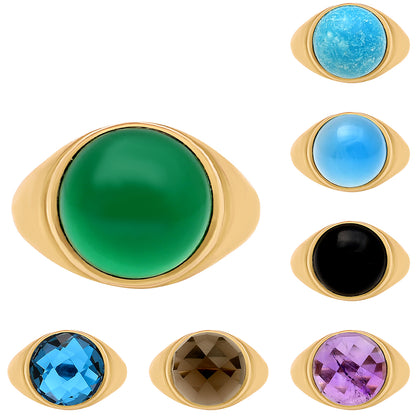 Classic Round Cabochon Gemstone Signet Ring Jewelry 18K Gold Over Brass TGR1013 RM-1115