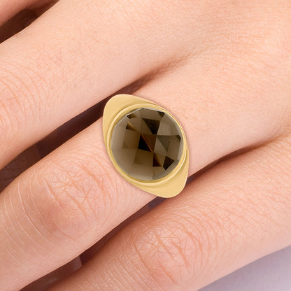 Classic Round Cabochon Gemstone Signet Ring Jewelry 18K Gold Over Brass TGR1013 RM-1115