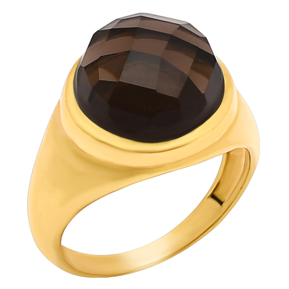 Classic Round Cabochon Gemstone Signet Ring Jewelry 18K Gold Over Brass TGR1013 RM-1115