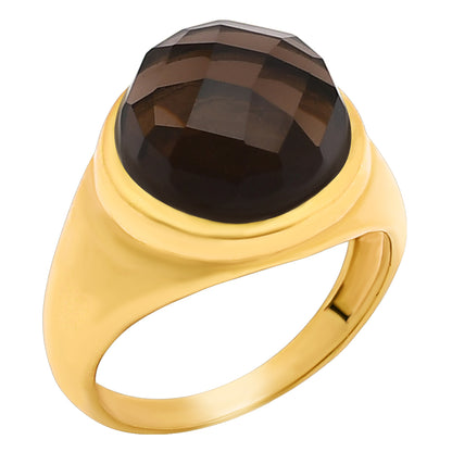 Classic Round Cabochon Gemstone Signet Ring Jewelry 18K Gold Over Brass TGR1013 RM-1115