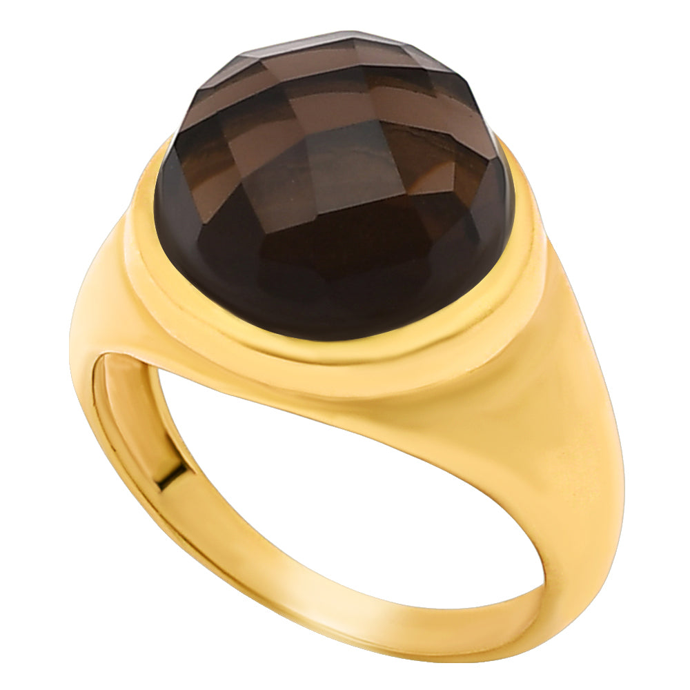 Classic Round Cabochon Gemstone Signet Ring Jewelry 18K Gold Over Brass TGR1013 RM-1115