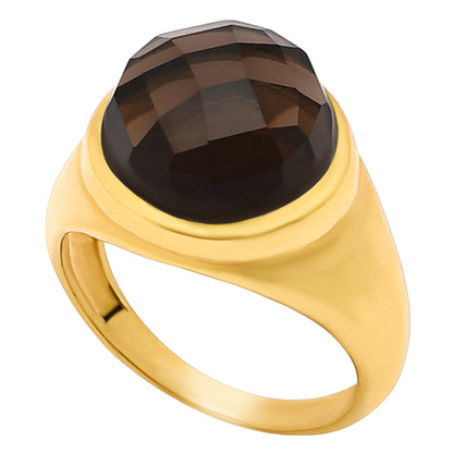 Classic Round Cabochon Gemstone Signet Ring Jewelry 18K Gold Over Brass TGR1013 RM-1115