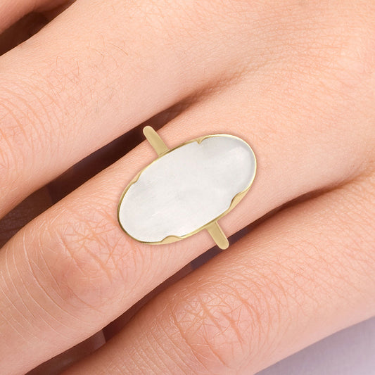 18K Gold Over Brass Long Oval Colorful Gemstone Statement Ring for Women TGR1014 RM-1747