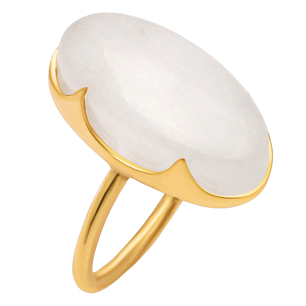 18K Gold Over Brass Long Oval Colorful Gemstone Statement Ring for Women TGR1014 RM-1747