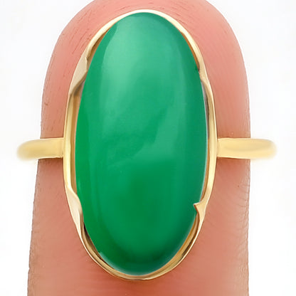 18K Gold Over Brass Long Oval Colorful Gemstone Statement Ring for Women TGR1014 RM-1747