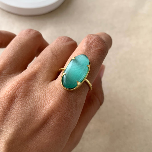 18K Gold Plated Long Oval Colorful Gemstone Statement Ring for Women TGR1014 RM-1747