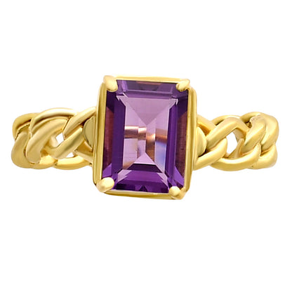 Rectangle Cut Gemstone Ring with Chain Link Band in 18K Gold Over Brass TGR1015 RM-1749