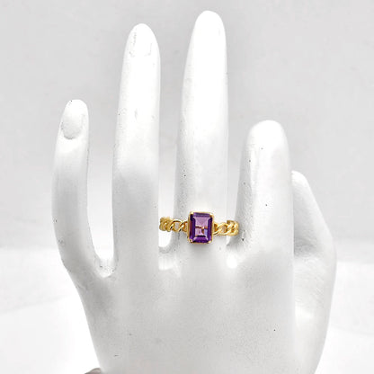 Rectangle Cut Gemstone Ring with Chain Link Band in 18K Gold Over Brass TGR1015 RM-1749