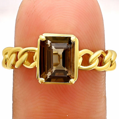 Rectangle Cut Gemstone Ring with Chain Link Band in 18K Gold Over Brass TGR1015 RM-1749