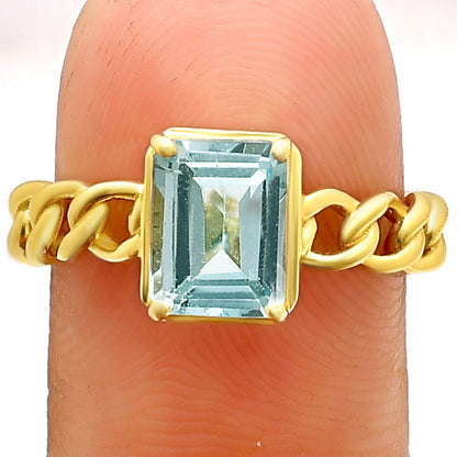 Rectangle Cut Gemstone Ring with Chain Link Band in 18K Gold Over Brass TGR1015 RM-1749