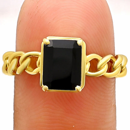 Rectangle Cut Gemstone Ring with Chain Link Band in 18K Gold Over Brass TGR1015 RM-1749