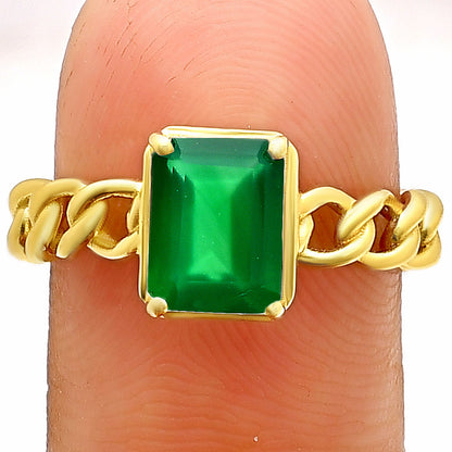 Rectangle Cut Gemstone Ring with Chain Link Band in 18K Gold Over Brass TGR1015 RM-1749