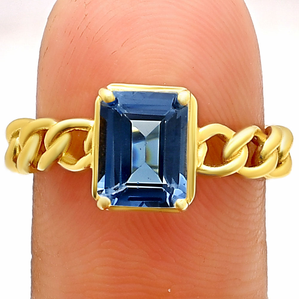 Rectangle Cut Gemstone Ring with Chain Link Band in 18K Gold Over Brass TGR1015 RM-1749