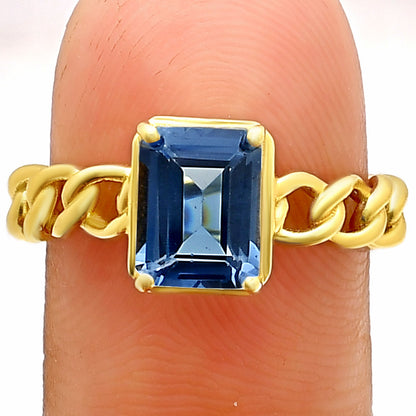 Rectangle Cut Gemstone Ring with Chain Link Band in 18K Gold Over Brass TGR1015 RM-1749