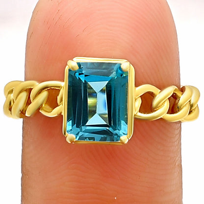 Rectangle Cut Gemstone Ring with Chain Link Band in 18K Gold Over Brass TGR1015 RM-1749