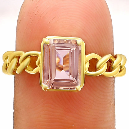 Rectangle Cut Gemstone Ring with Chain Link Band in 18K Gold Over Brass TGR1015 RM-1749