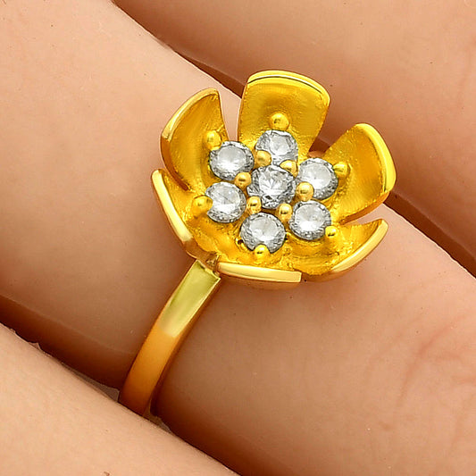 Flower Crystal Cluster Ring in 18K Gold Plated Brass Jewelry for Women TGR1016 RM-1755