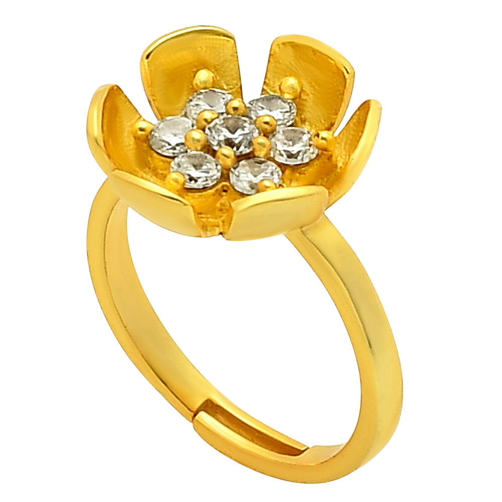 Flower Crystal Cluster Ring in 18K Gold Plated Brass Jewelry for Women TGR1016 RM-1755