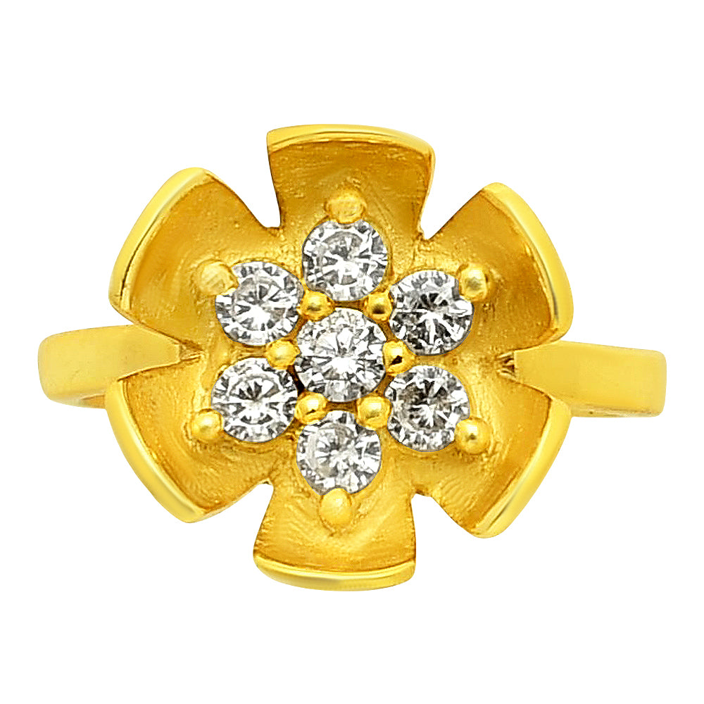 Flower Crystal Cluster Ring in 18K Gold Plated Brass Jewelry for Women TGR1016 RM-1755