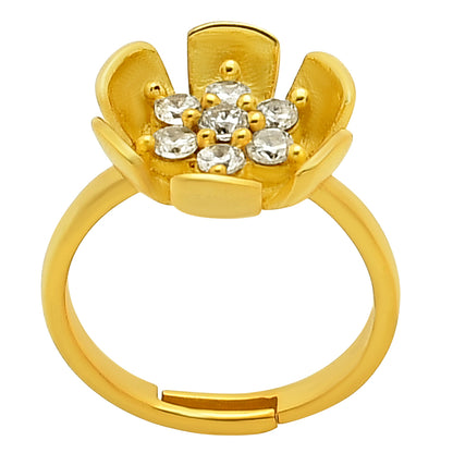 Flower Crystal Cluster Ring in 18K Gold Plated Brass Jewelry for Women TGR1016 RM-1755