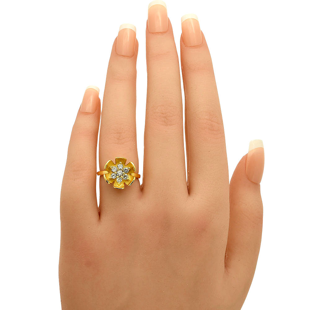 Flower Crystal Cluster Ring in 18K Gold Plated Brass Jewelry for Women TGR1016 RM-1755