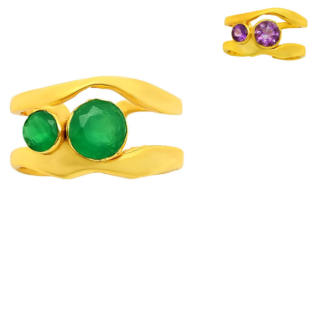 18K Gold Over Brass Double Round Green onyx/Amethyst Wrap Ring for Women TGR1017 RM-1752