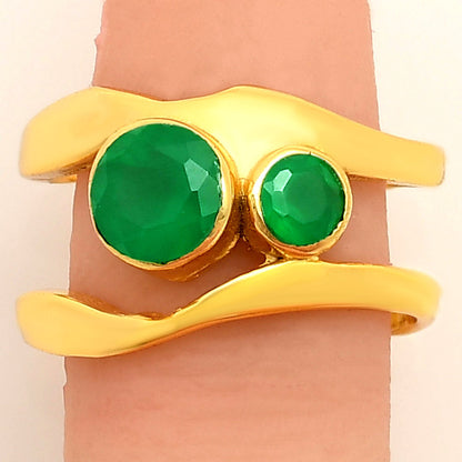 18K Gold Over Brass Double Round Green onyx/Amethyst Wrap Ring for Women TGR1017 RM-1752