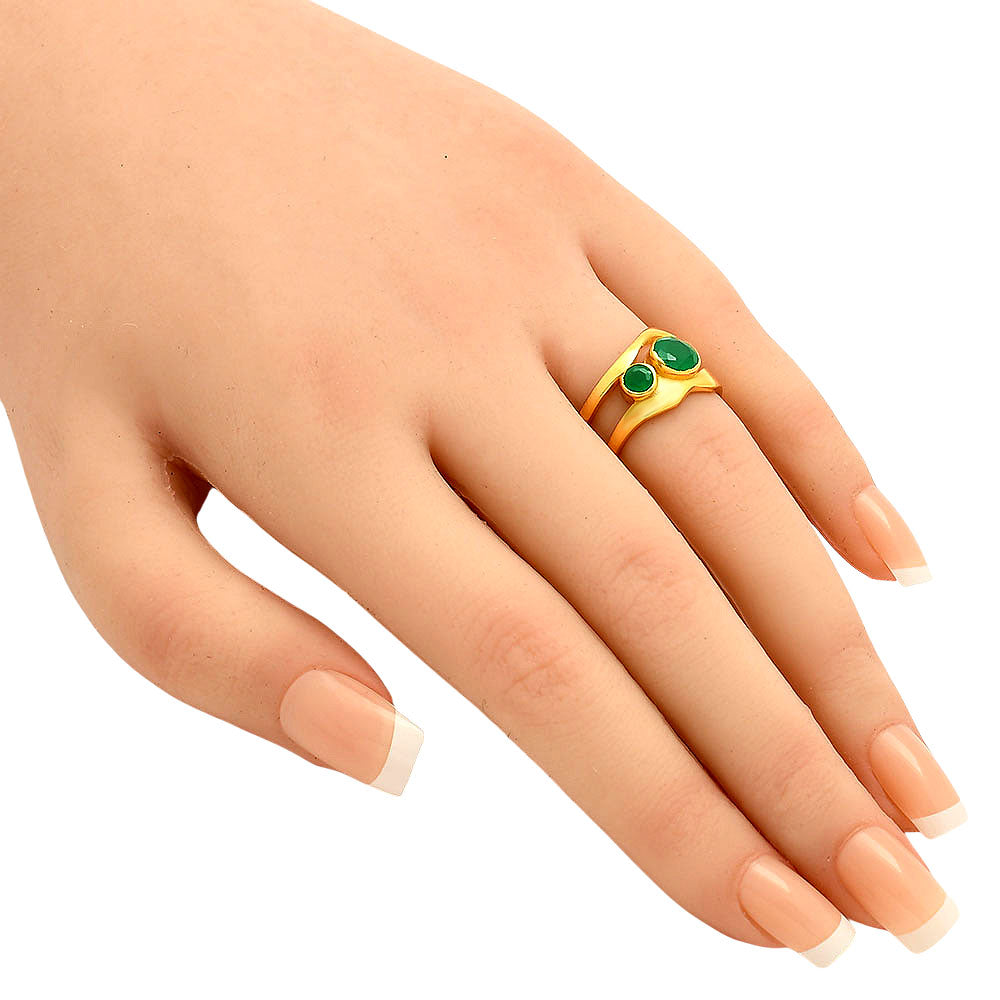 18K Gold Over Brass Double Round Green onyx/Amethyst Wrap Ring for Women TGR1017 RM-1752