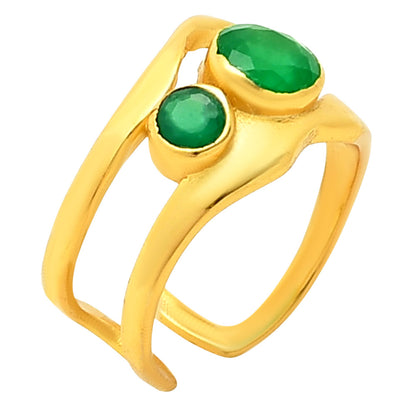 18K Gold Over Brass Double Round Green onyx/Amethyst Wrap Ring for Women TGR1017 RM-1752