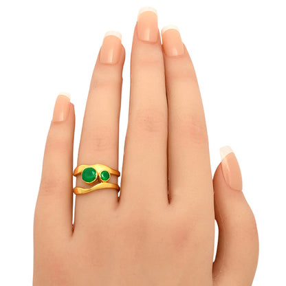 18K Gold Over Brass Double Round Green onyx/Amethyst Wrap Ring for Women TGR1017 RM-1752
