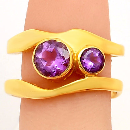 18K Gold Over Brass Double Round Green onyx/Amethyst Wrap Ring for Women TGR1017 RM-1752