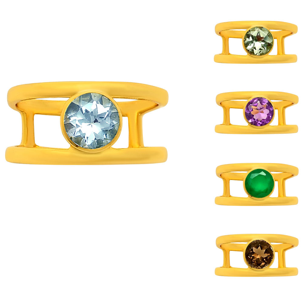 18K Gold Plated Brass Birthstone Two Band Ring in Multi Gemstone Options TGR1018 RM-1750