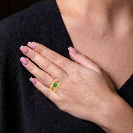 18K Gold Plated Brass Birthstone Two Band Ring in Multi Gemstone Options TGR1018 RM-1750