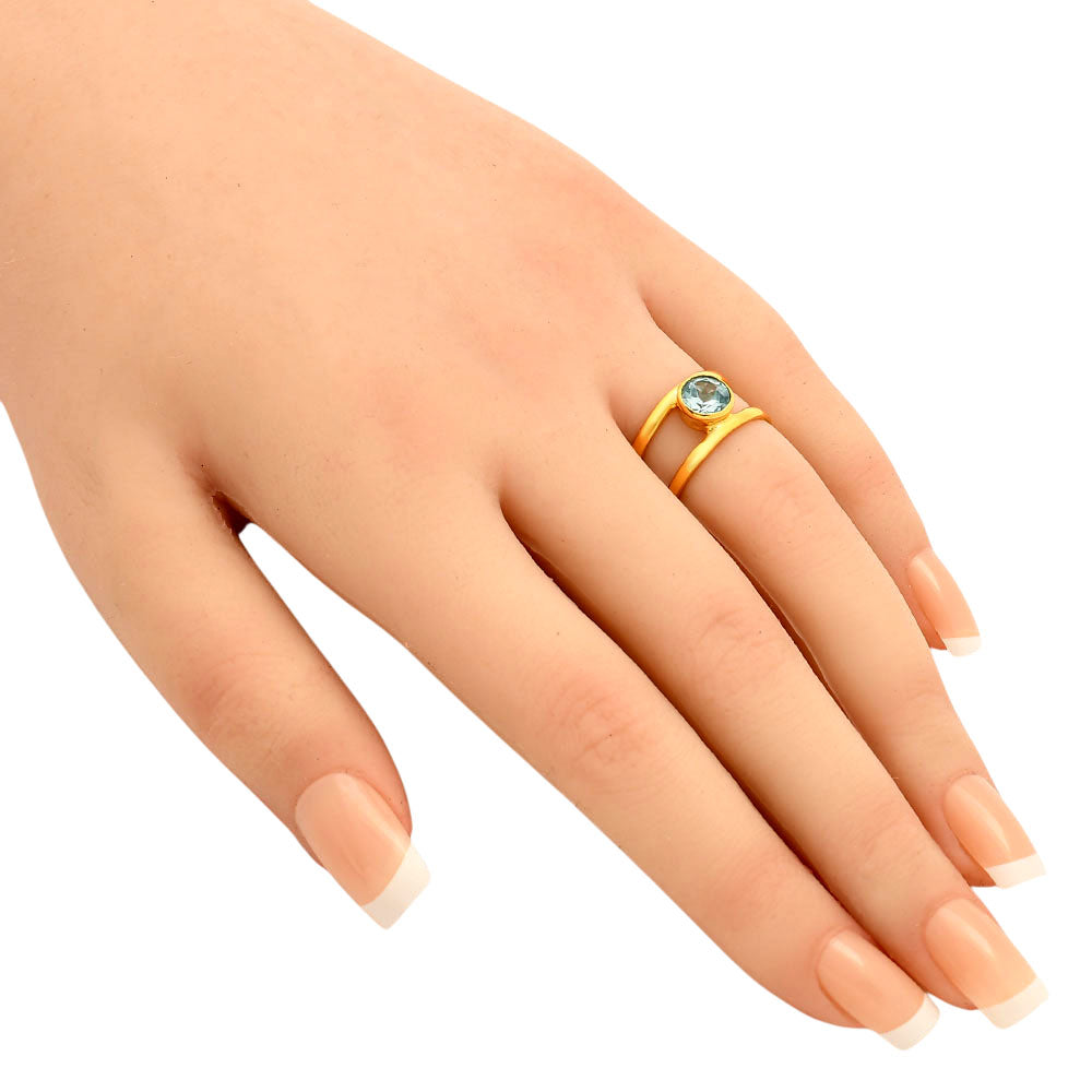 18K Gold Plated Brass Birthstone Two Band Ring in Multi Gemstone Options TGR1018 RM-1750