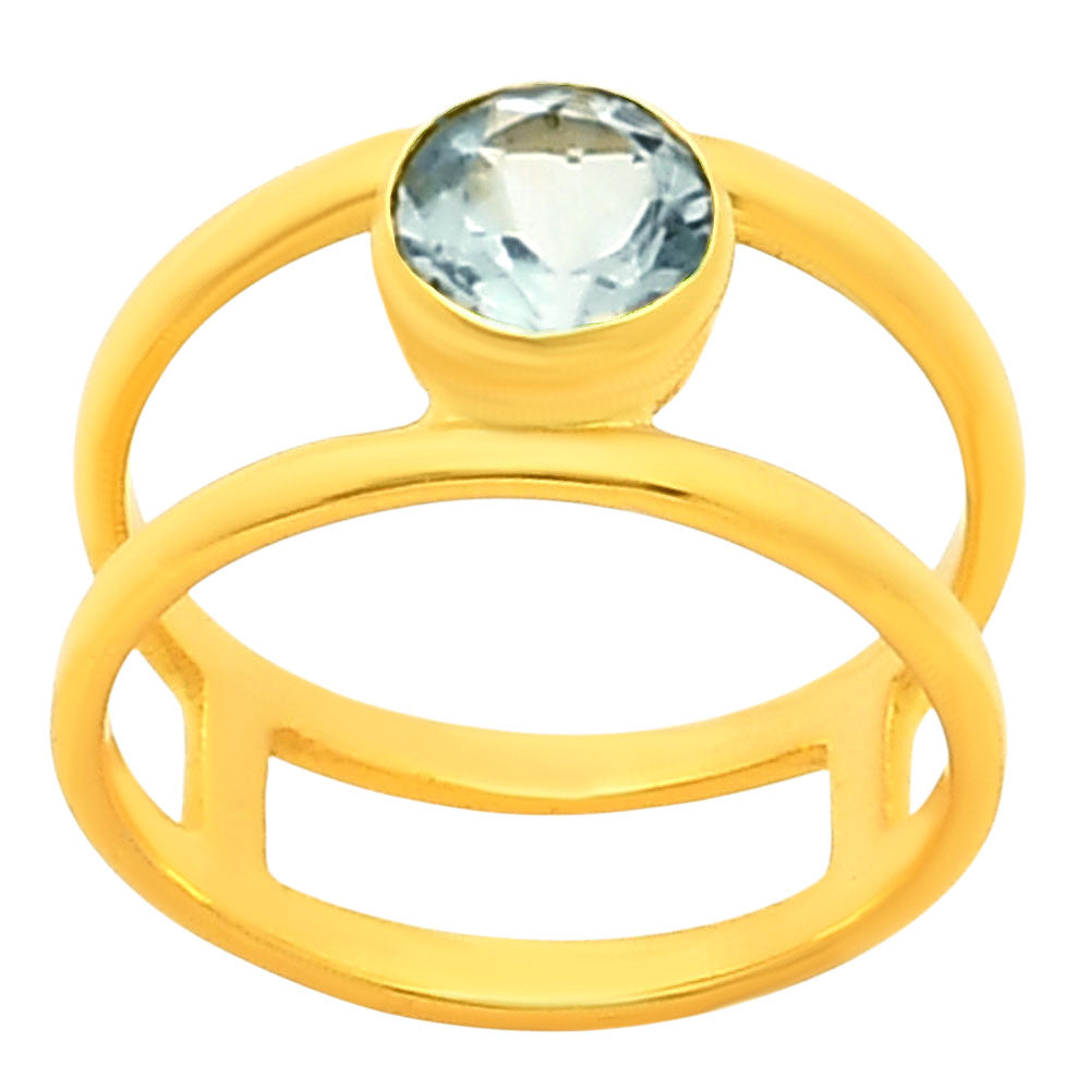 18K Gold Plated Brass Birthstone Two Band Ring in Multi Gemstone Options TGR1018 RM-1750