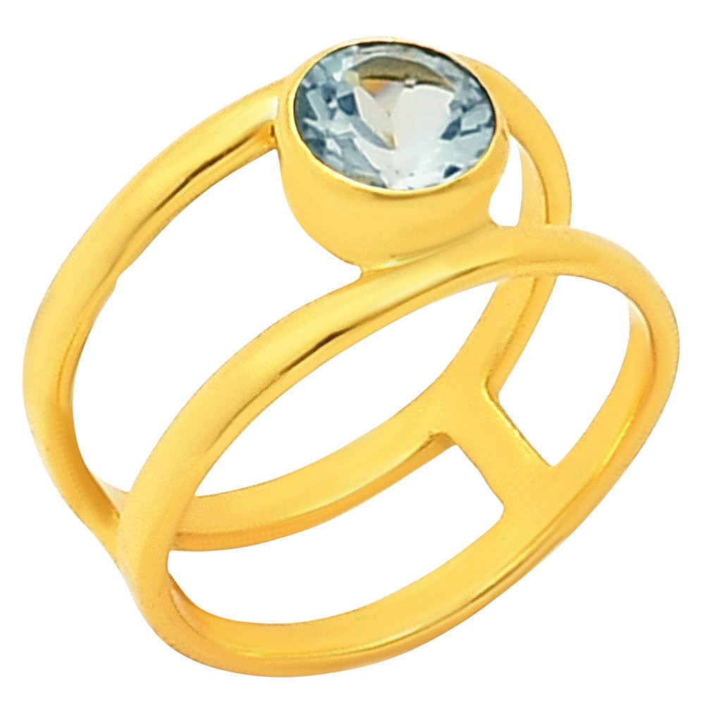 18K Gold Plated Brass Birthstone Two Band Ring in Multi Gemstone Options TGR1018 RM-1750