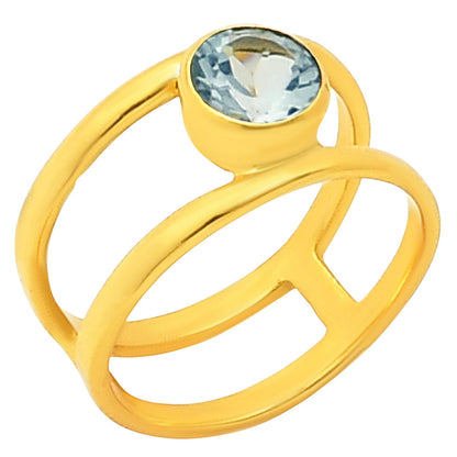 18K Gold Plated Brass Birthstone Two Band Ring in Multi Gemstone Options TGR1018 RM-1750