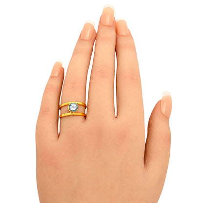 18K Gold Plated Brass Birthstone Two Band Ring in Multi Gemstone Options TGR1018 RM-1750