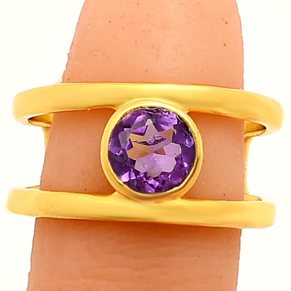 18K Gold Plated Brass Birthstone Two Band Ring in Multi Gemstone Options TGR1018 RM-1750
