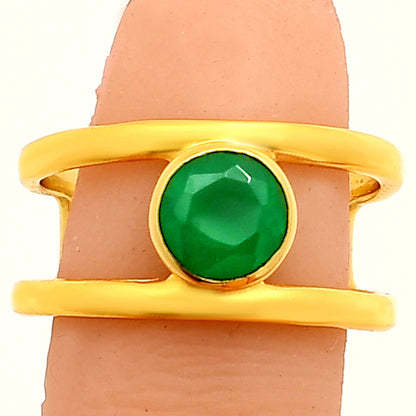 18K Gold Plated Brass Birthstone Two Band Ring in Multi Gemstone Options TGR1018 RM-1750