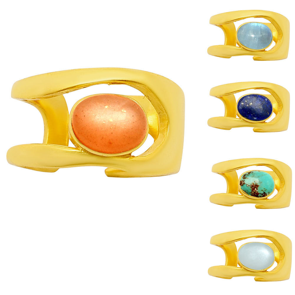 18K Gold Plated Oval Gemstone Open Band Ring – Boho Style Jewelry TGR1019 RM-1751