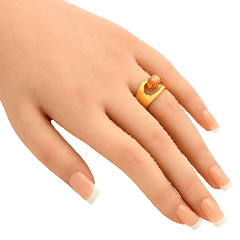 18K Gold Plated Oval Gemstone Open Band Ring – Boho Style Jewelry TGR1019 RM-1751