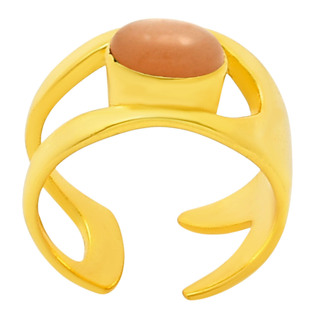 18K Gold Plated Oval Gemstone Open Band Ring – Boho Style Jewelry TGR1019 RM-1751