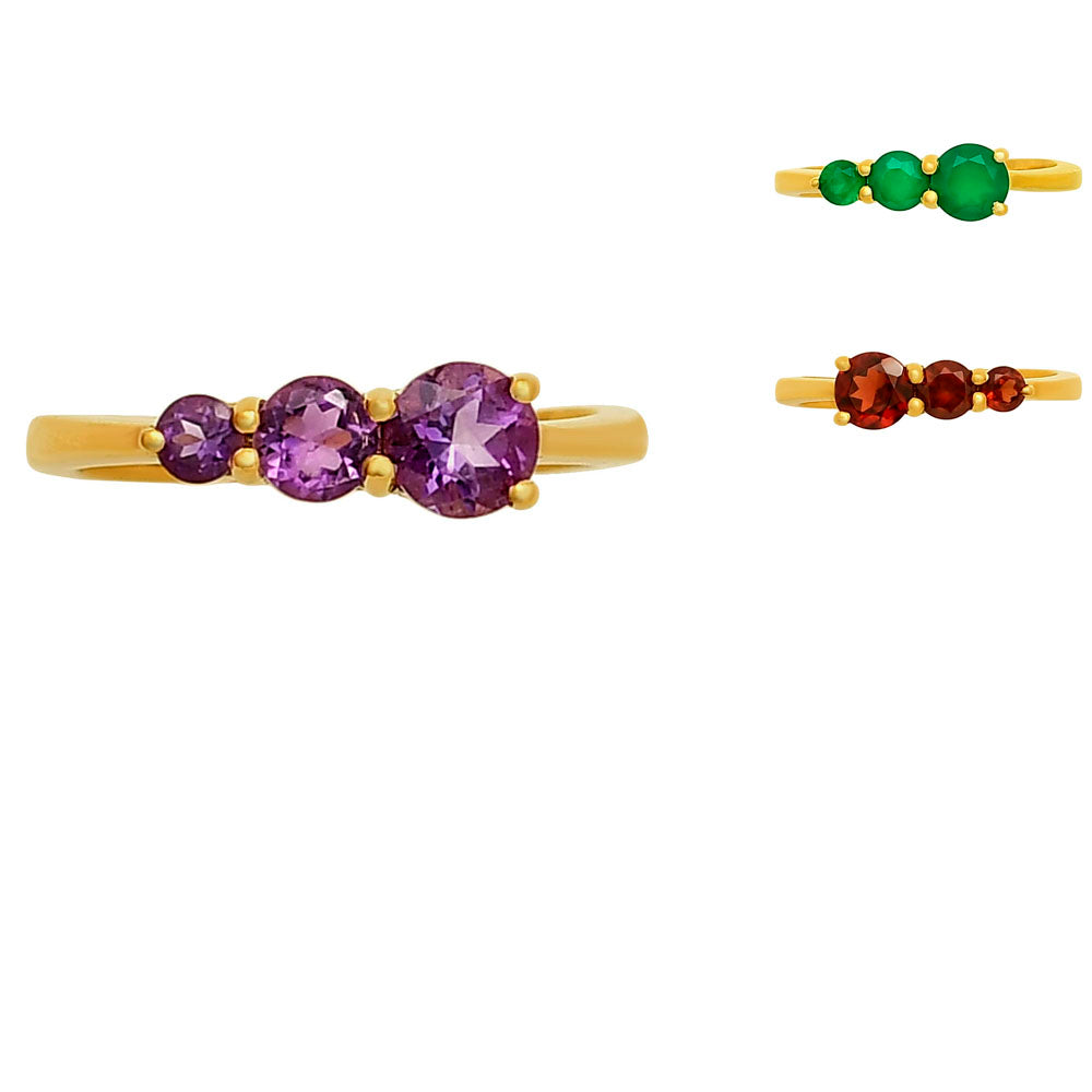 18K Gold Plated Triple Round Gemstone Ring – Dainty Fashion Jewelry TGR1021 RM-1759