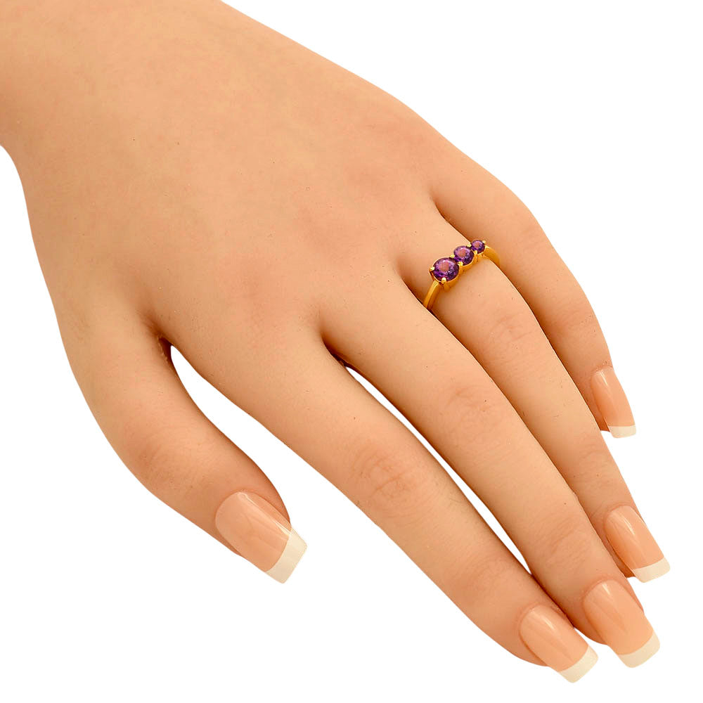 18K Gold Plated Triple Round Gemstone Ring – Dainty Fashion Jewelry TGR1021 RM-1759