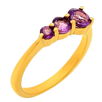 18K Gold Plated Triple Round Gemstone Ring – Dainty Fashion Jewelry TGR1021 RM-1759