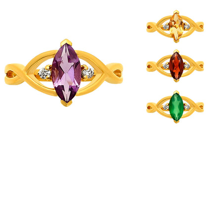 18K Gold Plated Marquise Cut Colorful Gemstone Ring with CZ Accents TGR1022 RM-1760